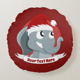 Coussins Ronds Dessin animé de Noël avec un éléphant mignon oreil