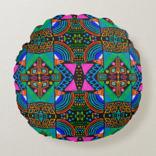 Coussins Ronds Dessin artistique africain. Motif aztèque sans cou