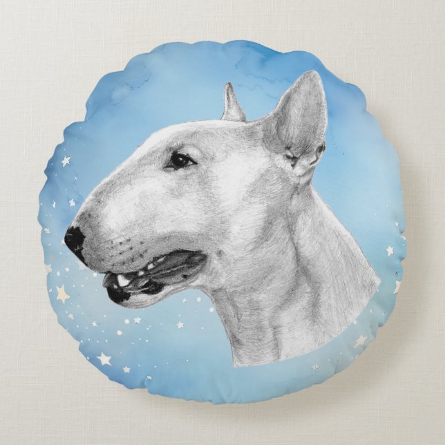 Coussins Ronds dessin au crayon Bull Terrier (Devant)