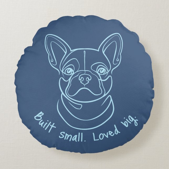 Coussins Ronds Dessin au trait de Bouledogue Français. Construit  (Devant)