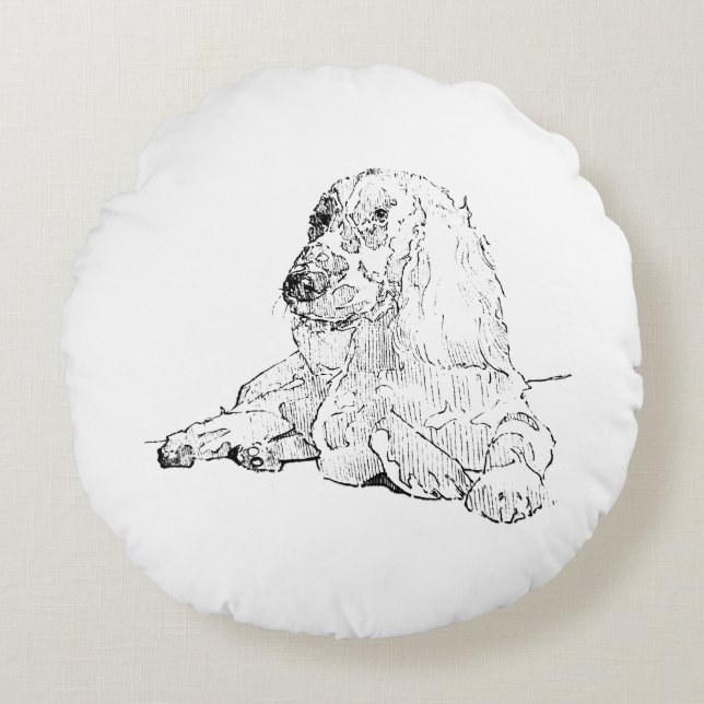 Coussins Ronds Dessin au trait de Cocker Spaniel Art Chien  (Devant)