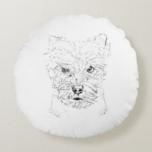 Coussins Ronds Dessin au trait minimaliste de Yorkshire Terrier