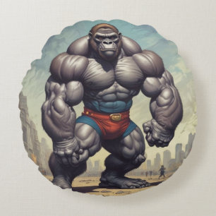 Coussins Ronds Dessin d'art pop de Gorilla Bodybuilder