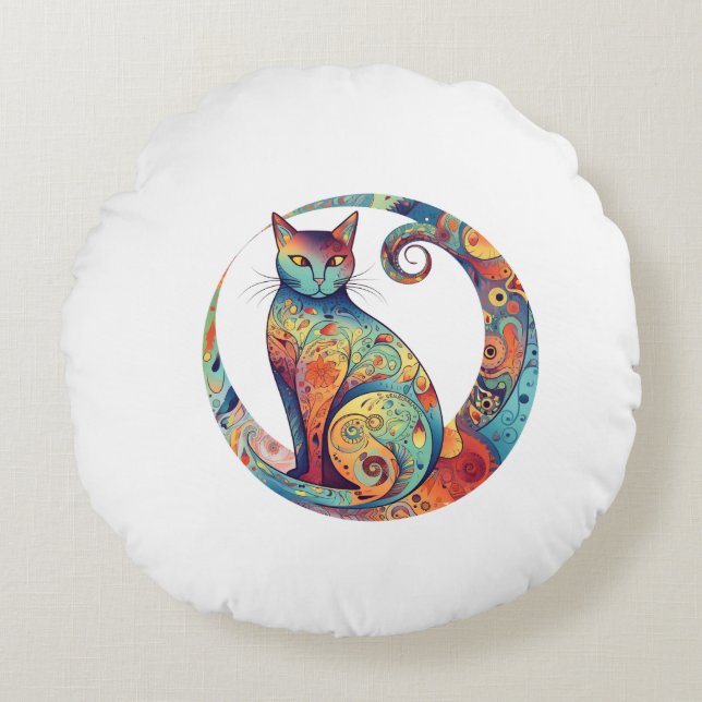 Coussins Ronds dessin de chat coloré mignon (Devant)