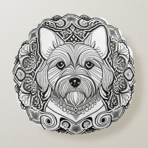 Coussins Ronds Dessin de chien en lignes détaillées