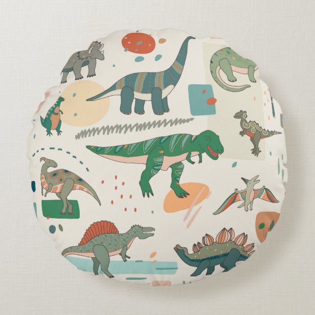 Coussins Ronds Dessin de Dinosaur : jeu d'illustrations vintage. (Devant)