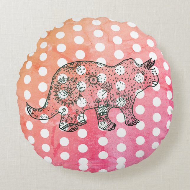 Coussins Ronds Dessin de dinosaure en mandala & points (Devant)