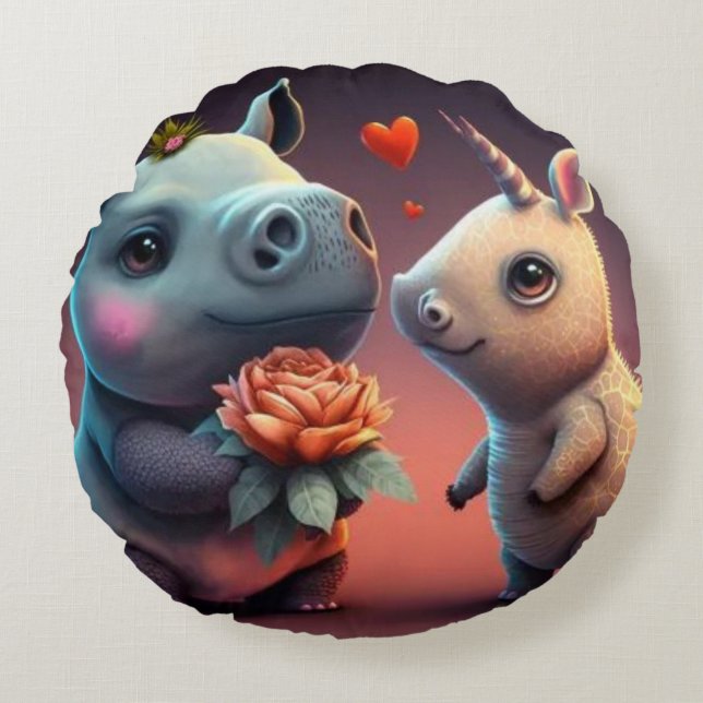 Coussins Ronds Dessin de Saint Valentin sur mesure (Devant)