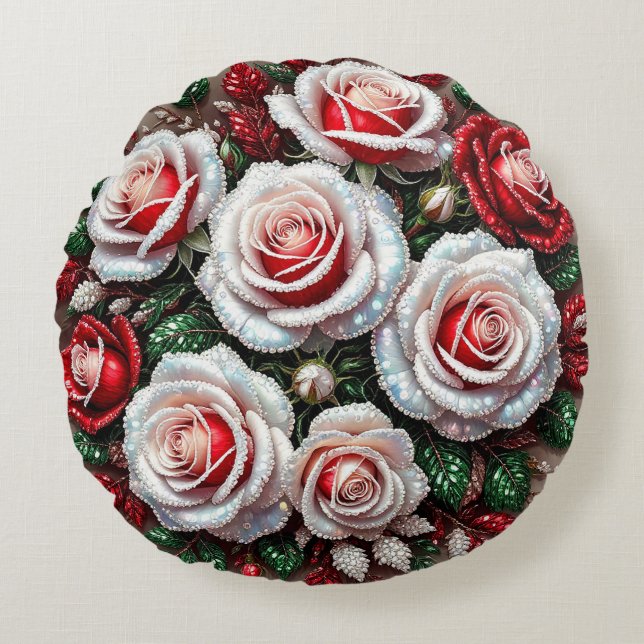 Coussins Ronds Dessin floral orné de gemmes complexes (Devant)