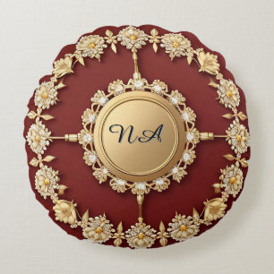 Coussins Ronds Dessin Floral Orné en Or