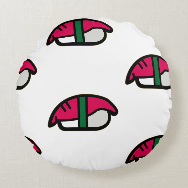Coussins Ronds Dessin Kawaii Sushi, Riz de Poisson et Algues (Devant)