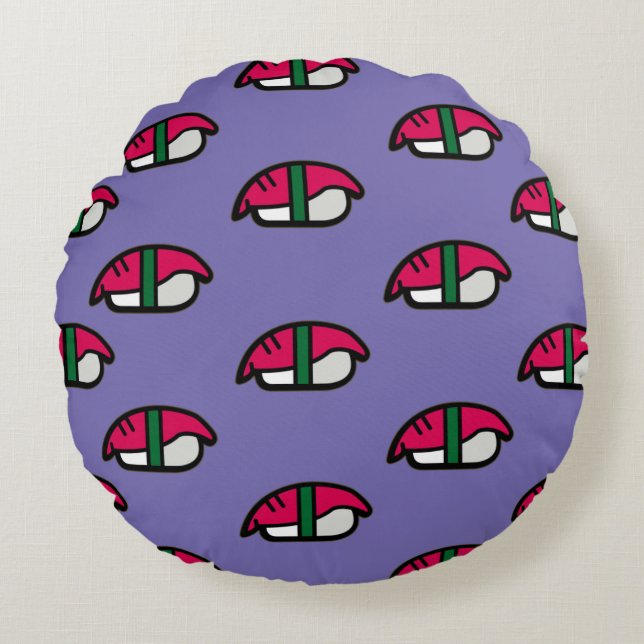 Coussins Ronds Dessin Kawaii Sushi, Riz de Poisson et Algues (Devant)