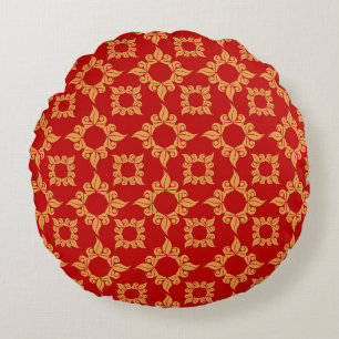Coussins Ronds Dessin ornemental rouge et or