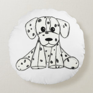 Coussins Ronds Dessin simple de contour de chien en peluche dalma