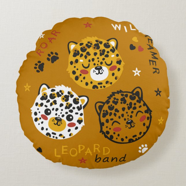 Coussins Ronds Dessin Visage De Chat Léopard. Little Funny Cheeta (Devant)