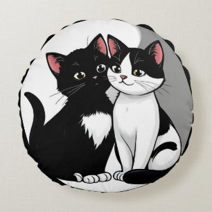 Coussins Ronds Deux chats adorables assis ensemble