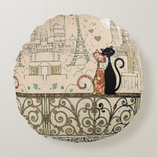 Coussins Ronds Deux chats amoureux