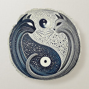 Coussins Ronds Deux chats dans un design Yin Yang de style pointi