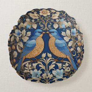 Coussins Ronds Deux Oiseaux Bleus Élégants William Morris Inspiré
