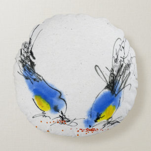 Coussins Ronds Deux petits titmouses picotant le grain.