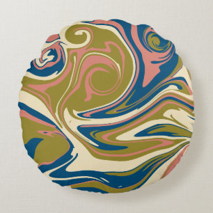 Coussins Ronds Déversement - Bleu, Vert olive, Rose et Crème