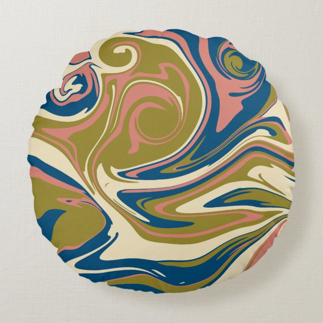 Coussins Ronds Déversement - Bleu, Vert olive, Rose et Crème (Devant)