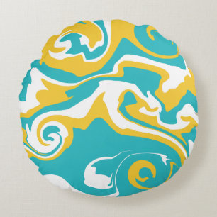 Coussins Ronds Déversement - Turquoise et Jaune