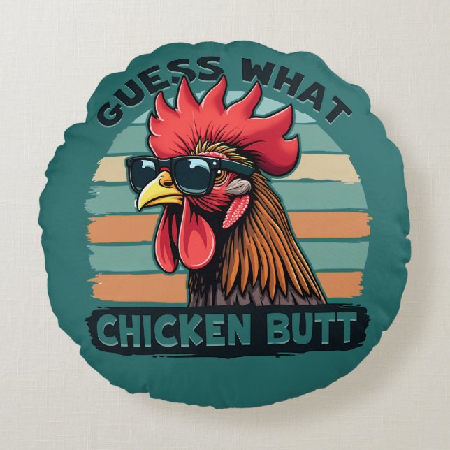 Coussins Ronds Devinez quoi Cul de Poulet Drôle Rétro Coq (Devant)