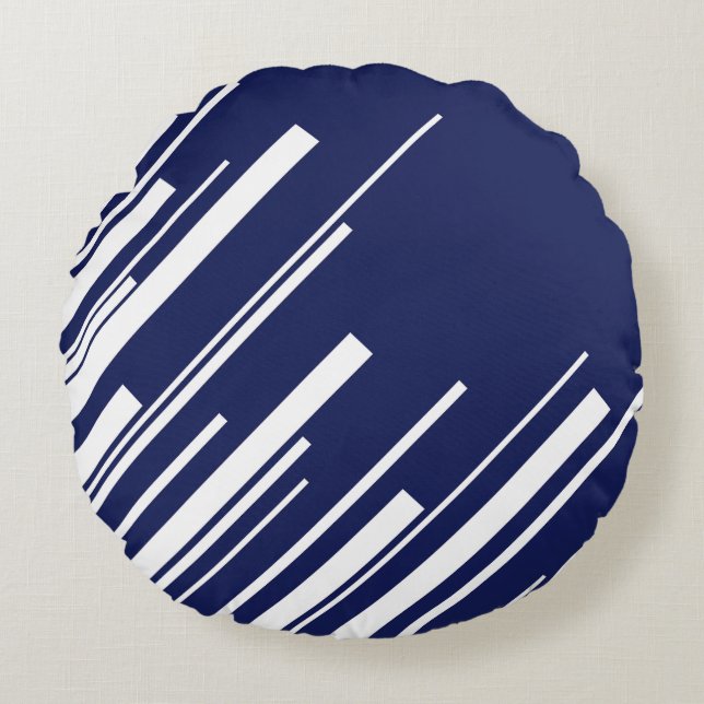 Coussins Ronds Diagonales - Bleu et Blanc (Devant)