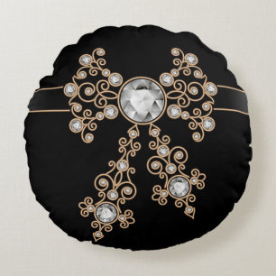 Coussins Ronds Diamant, bijoux, dentelle, argent, dentelle, noir,