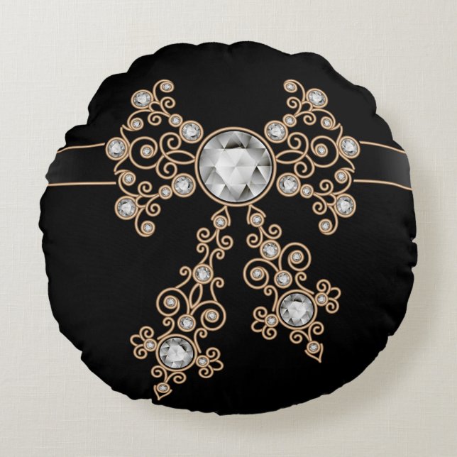 Coussins Ronds Diamant, bijoux, dentelle, argent, dentelle, noir, (Devant)