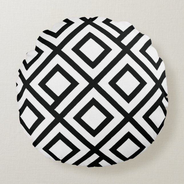 Coussins Ronds Diamant Géométrique Noir Blanc Gras (Devant)