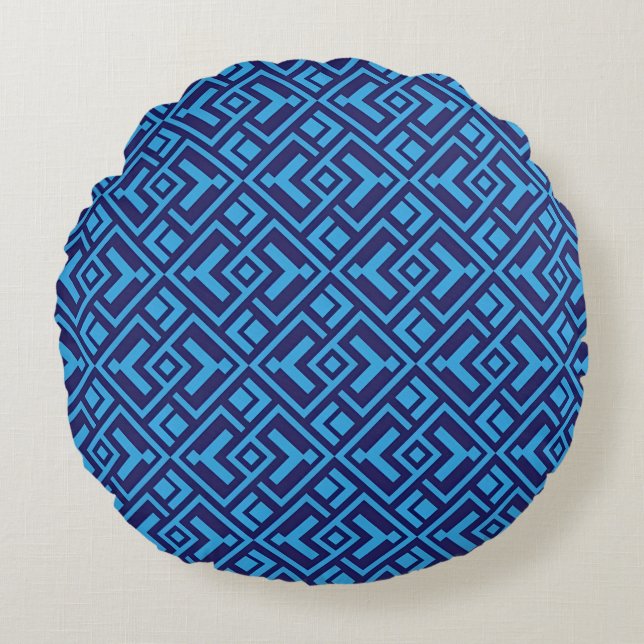 Coussins Ronds Diamants entrelacés : motif géométrique bleu foncé (Devant)