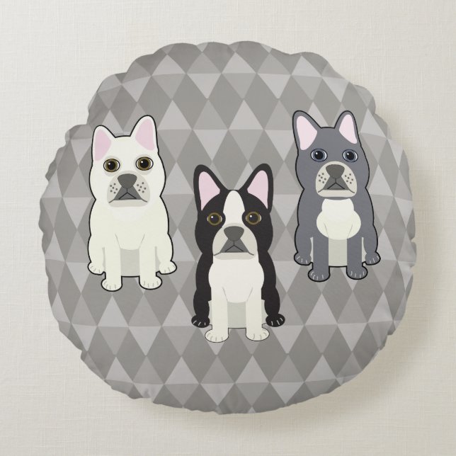 Coussins Ronds Diamants Gris Frenchies (Devant)