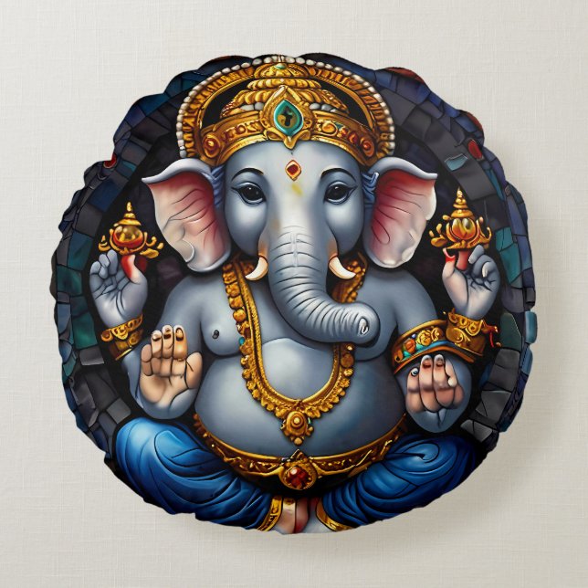 Coussins Ronds Dieu Eléphant Bleu mignon Ganesh (Devant)