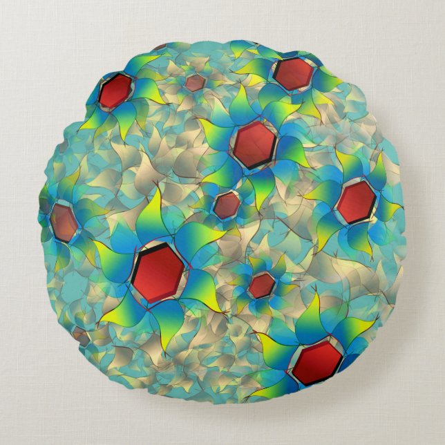 Coussins Ronds Différentes fleurs virtuelles, pétales bleutés sur (Devant)