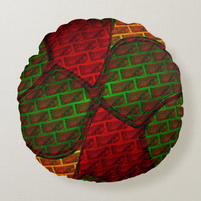 Coussins Ronds Différents montages d'images, brique, rouge, vert, (Devant)