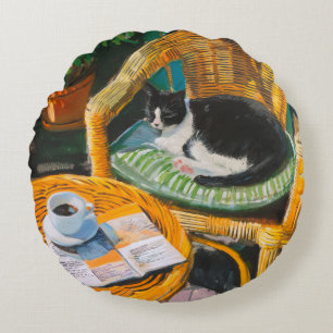 Coussins Ronds Dimanche matin Peinture confortable pour chat et