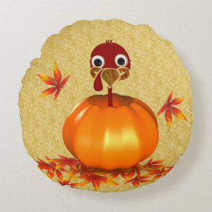 Coussins Ronds Dinde drôle de Thanksgiving heureux dans une citro