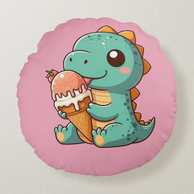 Coussins Ronds Dino mignonne de glace mangeur (Devant)