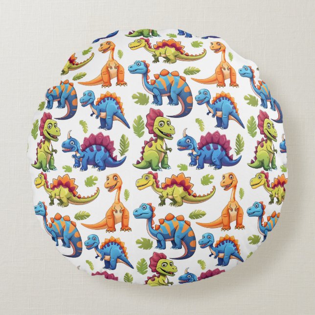 Coussins Ronds Dino-Mite Thème Dinosaure Couleurs Amusantes (Devant)