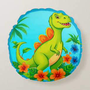 Coussins Ronds Dinosaure de dessin animé coloré dans un cadre tro