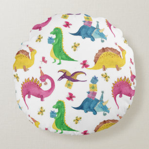 Coussins Ronds Dinosaure party : motif aquarelle.