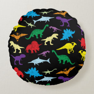 Coussins Ronds Dinosaures colorés Aquarelle Enfants Motif