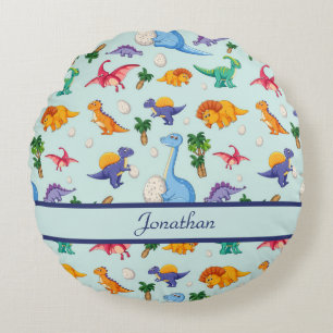 Coussins Ronds Dinosaures Cute personnalisés Bleu Garçon Bébé