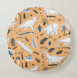 Coussins Ronds dinosaures drôles avec motif feuille de palme