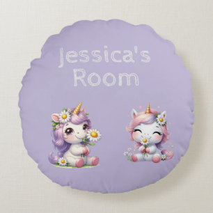 Coussins Ronds Dinosaures mignons en rose et violet enfants Perso