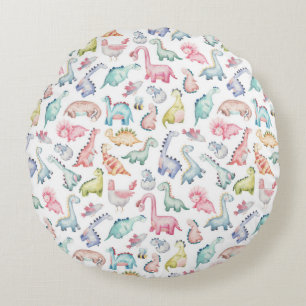 Coussins Ronds Dinosaures mignons, motif d'aquarelle pour enfants