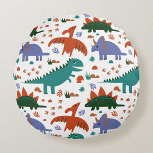 Coussins Ronds Dinosaures préhistoriques & Motif d'empreintes de