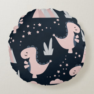 Coussins Ronds dinosaures roses, arrière - plan sombre, mignonett